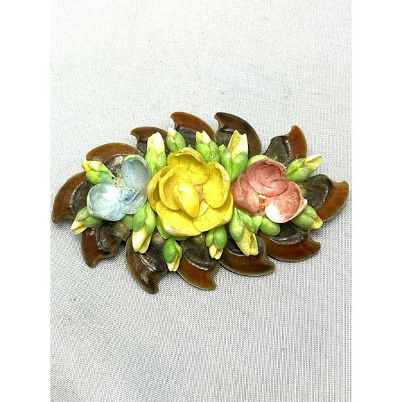 Vintage Celluloid Flower Floral Brooch Pin